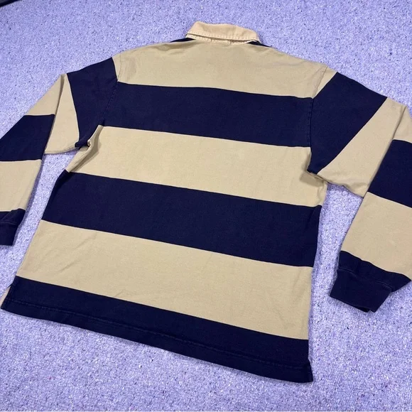 Land's End Navy Tan Striped Rugby Shirt Size Large - Picture 8 of 11